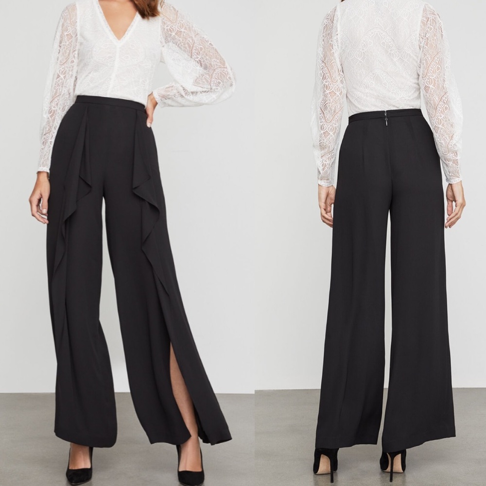 Bcbgmaxzaria Jackee black ruffle Front-Slit pant